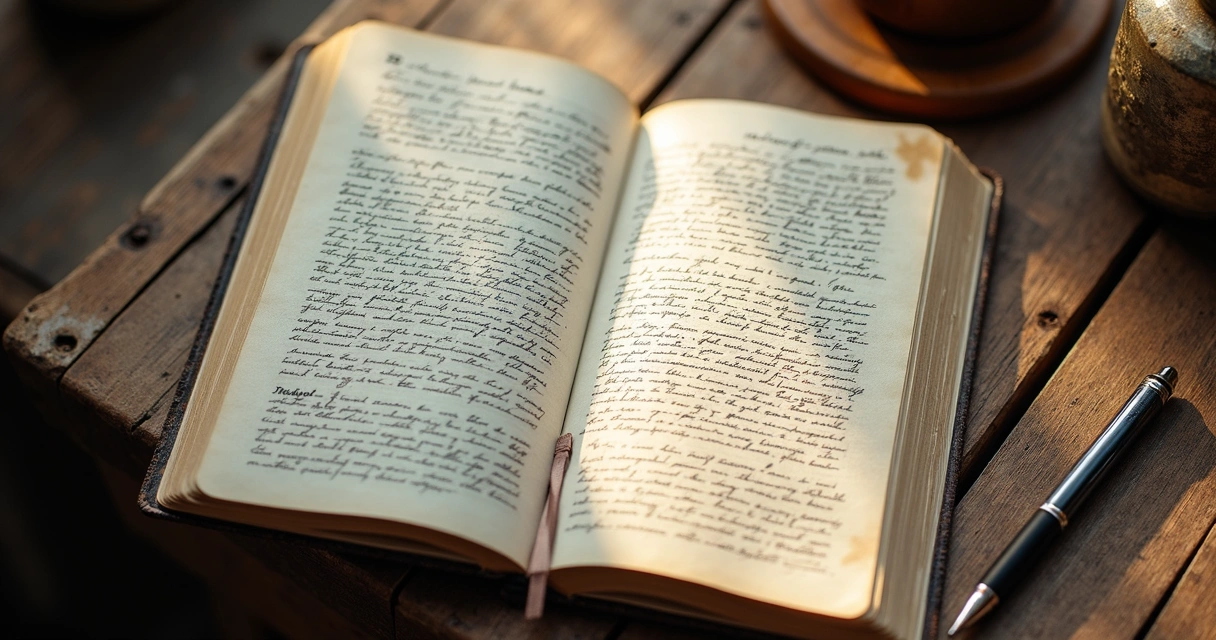 Caderno aberto com reflexões escritas à mão e caneta ao lado 