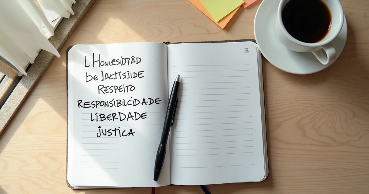 Caderno com lista de valores e caneta sobre mesa clara