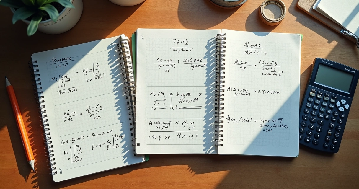 Cadernos abertos mostrando exercícios de álgebra 