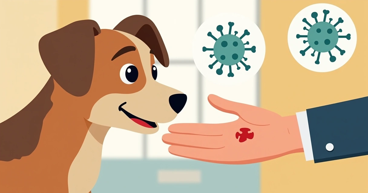 Infecção por Capnocytophaga canimorsus após mordida de animal 1 Cão e mão humana com pequeno ferimento por mordida