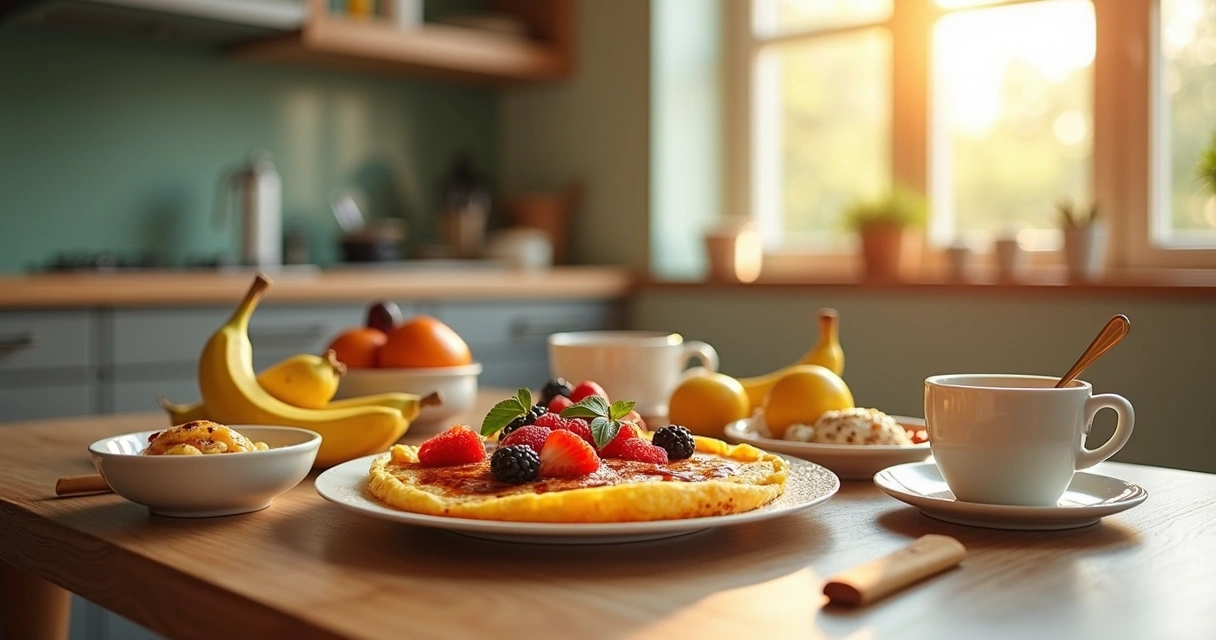 Mesa de café da manhã com crepes variados para família em Orlando 