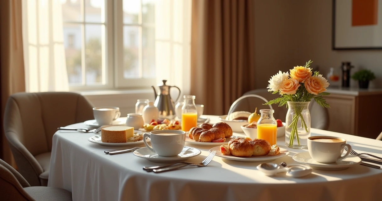 Mesa de café da manhã elegante em hotel