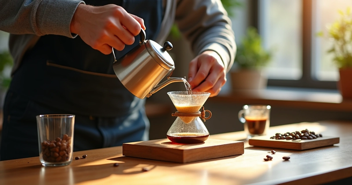 Pessoa preparando café filtrado de forma artesanal 