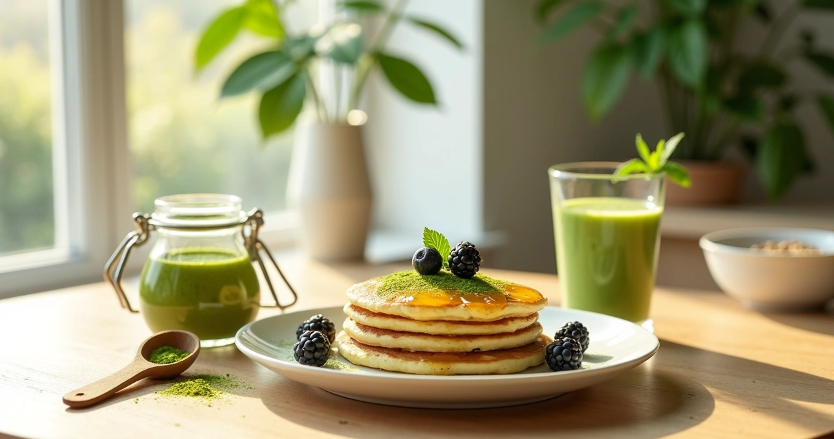 Mesa com café da manhã sem glúten com moringa em destaque 