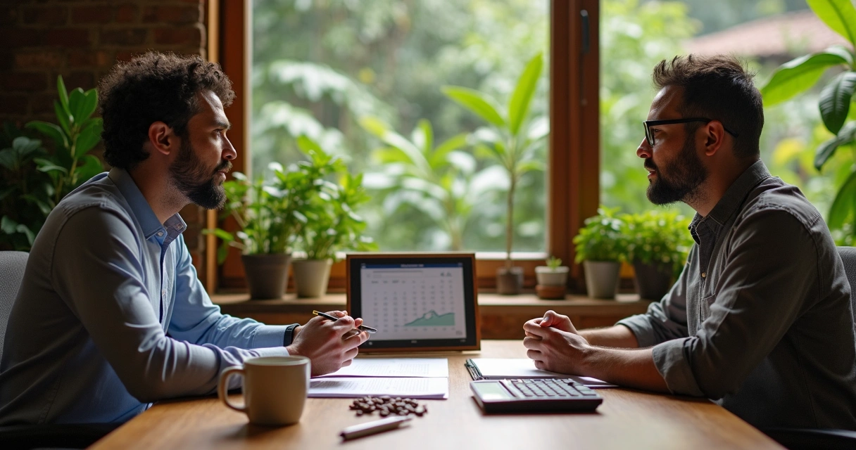 Café agricultor e indústria negociando contratos 