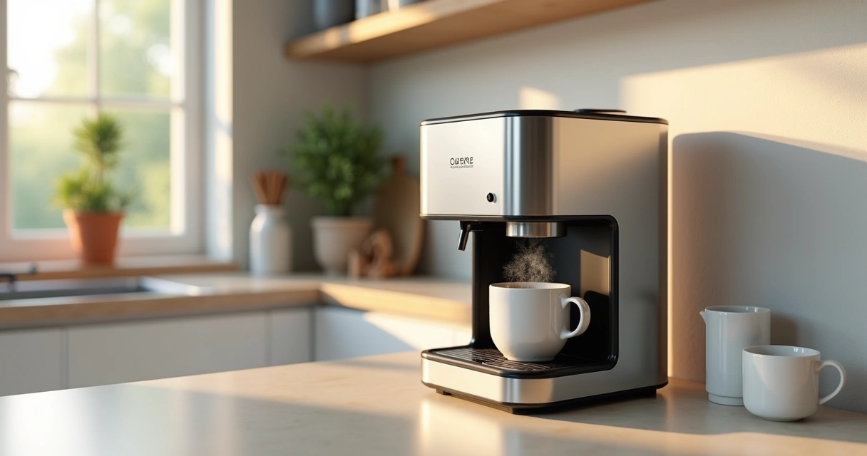 Cafeteira elétrica moderna em cozinha clean 