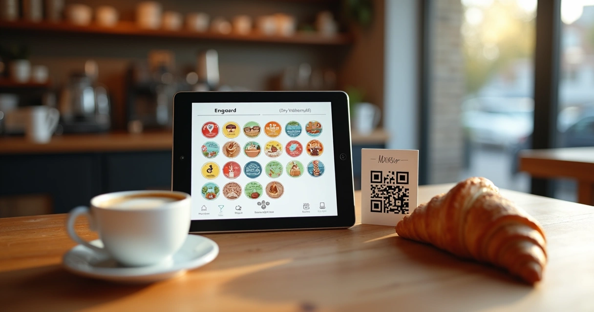 Tela de cartão fidelidade digital com carimbos em cafeteria