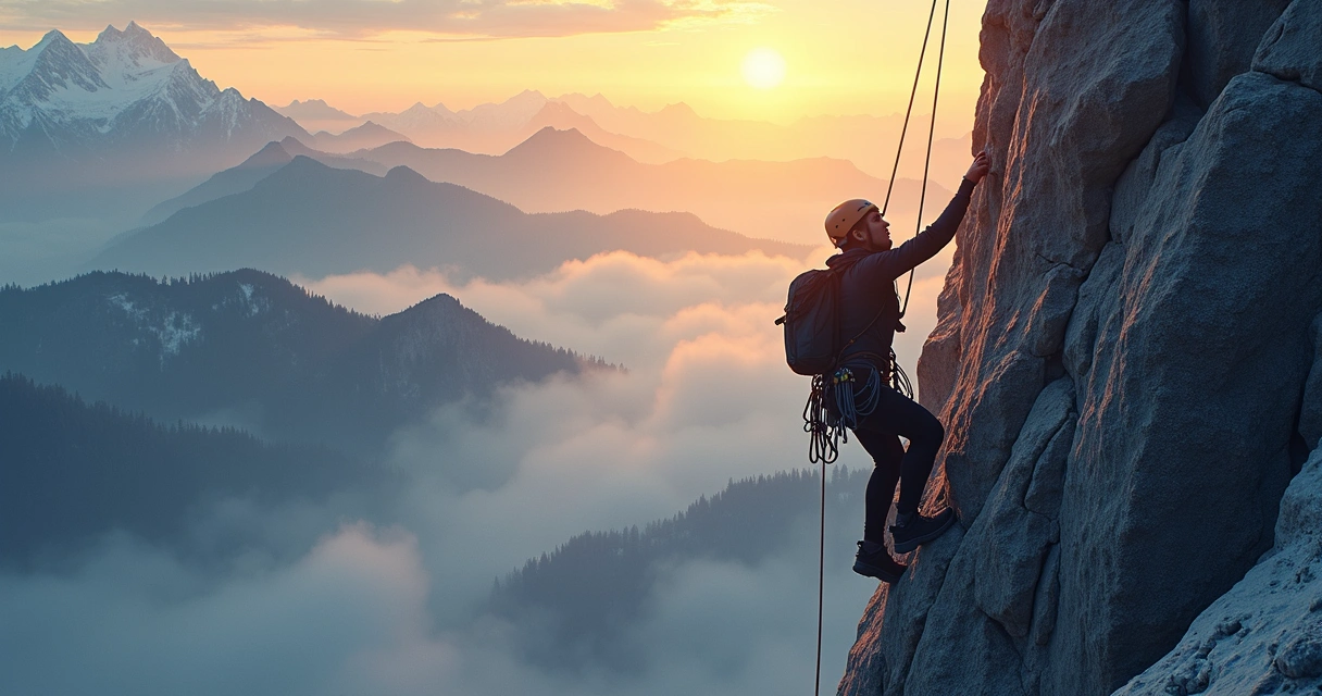 Climber scaling a steep mountain in Cairn game 