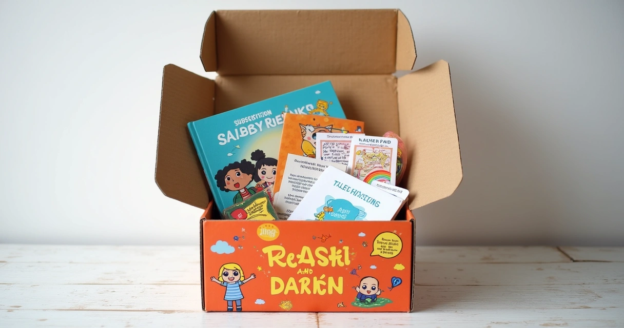 Caixa de assinatura com livros e materiais educativos infantis sobre valores 