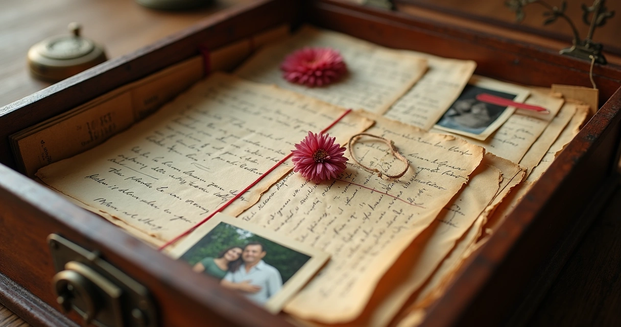 Caixa de lembranças de casal cheia de cartas antigas