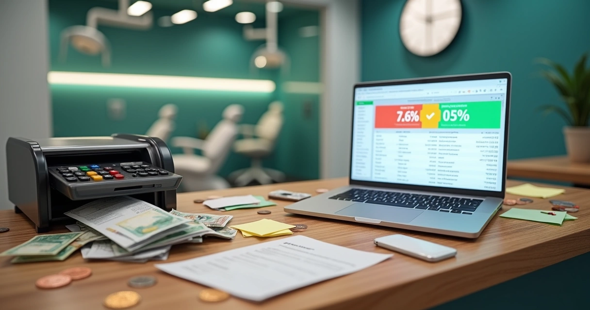 Fluxo de caixa bagunçado em balcão de clínica odontológica moderna 