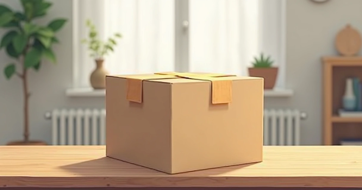Embalagem neutra de caixa de papelão em ambiente caseiro 