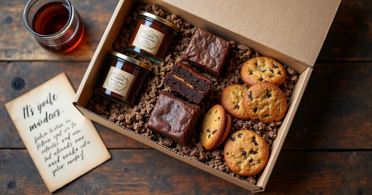 Caixa de experiências sensoriais com brownies, cookies e café especial 
