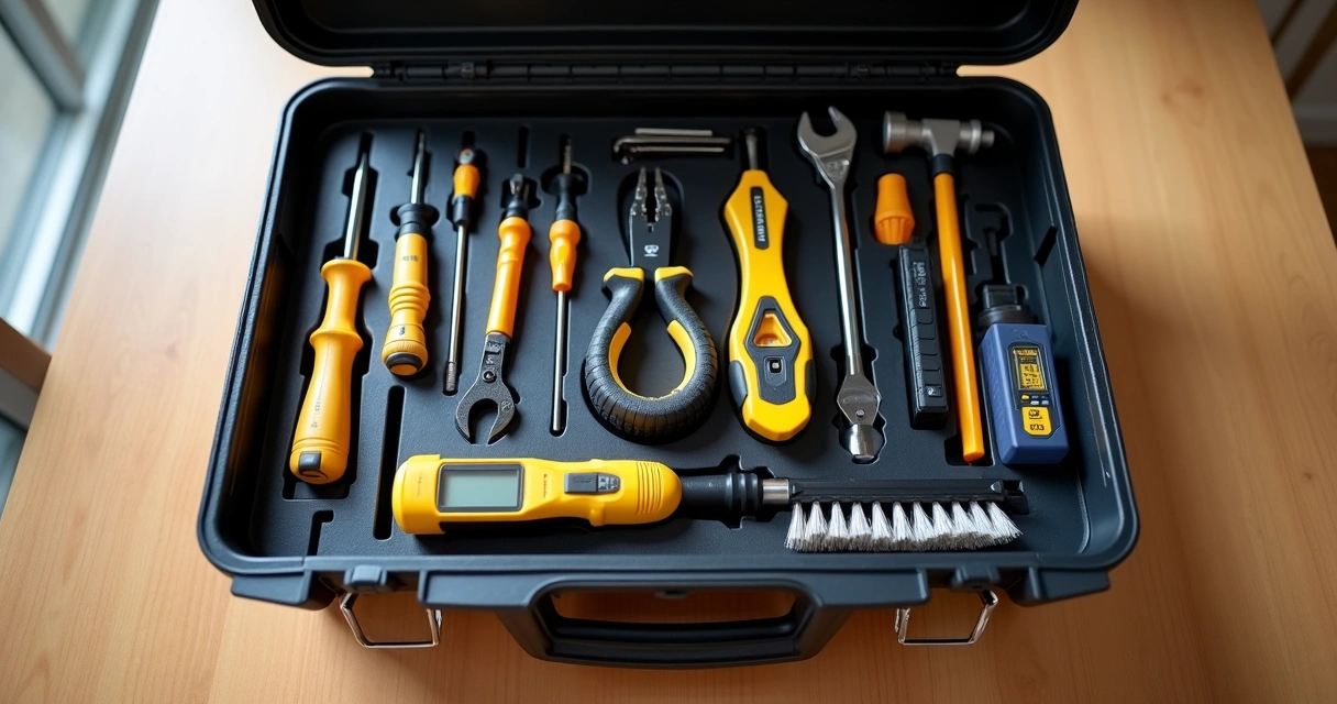 Kit doméstico com ferramentas básicas organizadas 