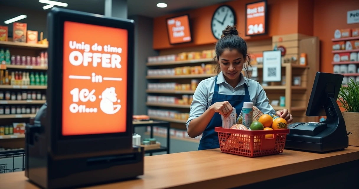 Caixa de loja com aviso de oferta por tempo limitado 