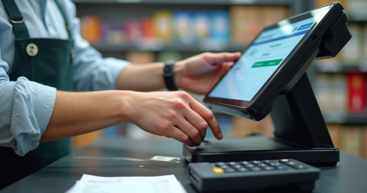 Venda parcelada sendo lançada em caixa de loja 