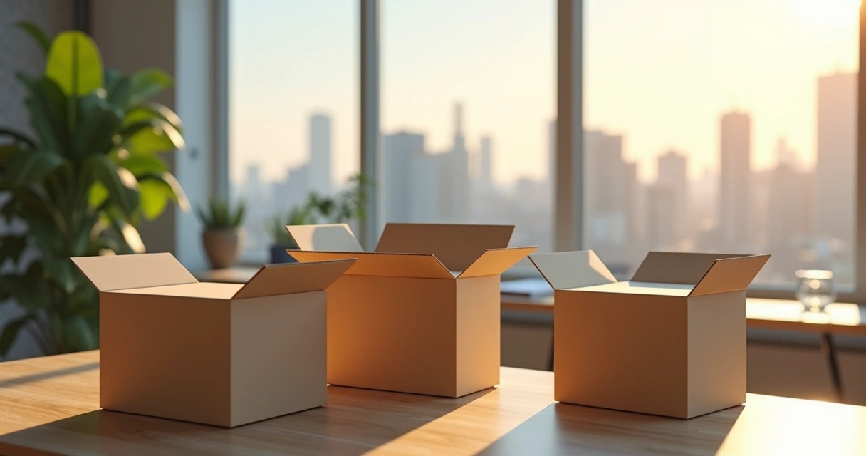 Caixas de papelão personalizadas para diferentes segmentos em uma mesa de escritório em Blumenau 