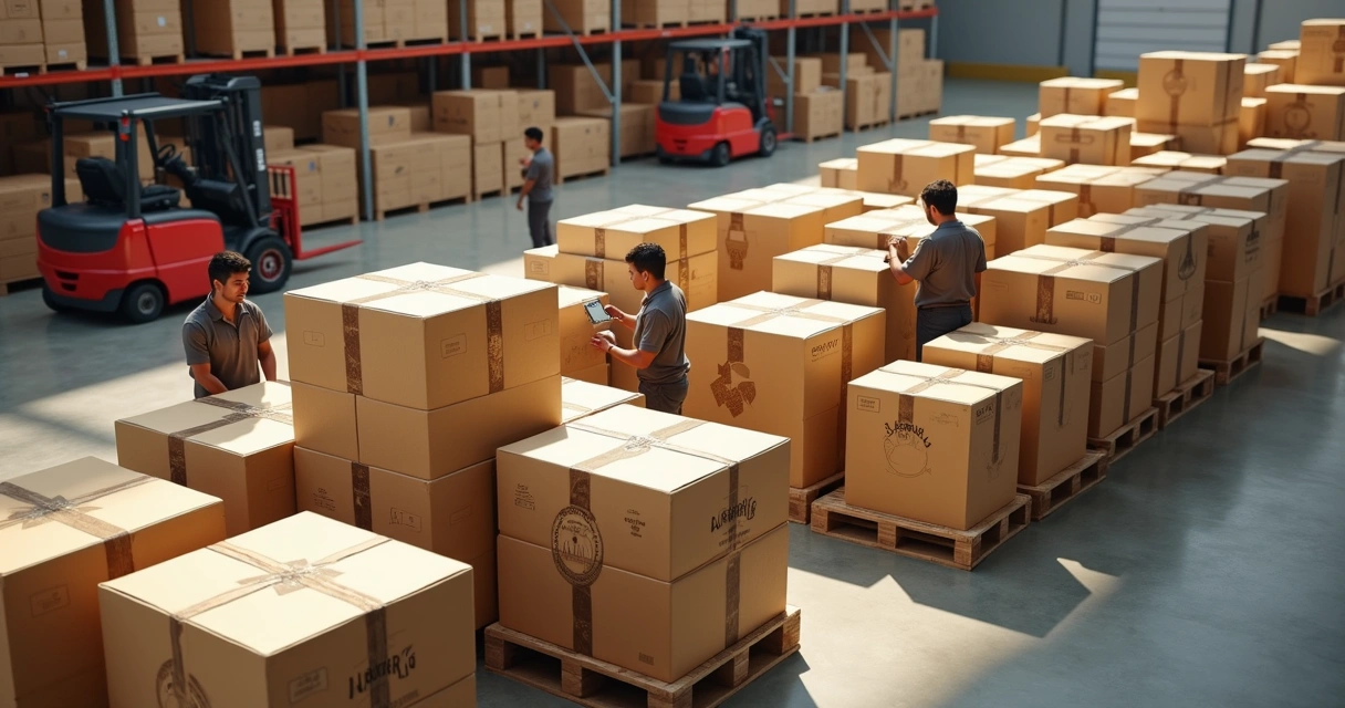 Caixa de papelão personalizada em ambiente logístico 