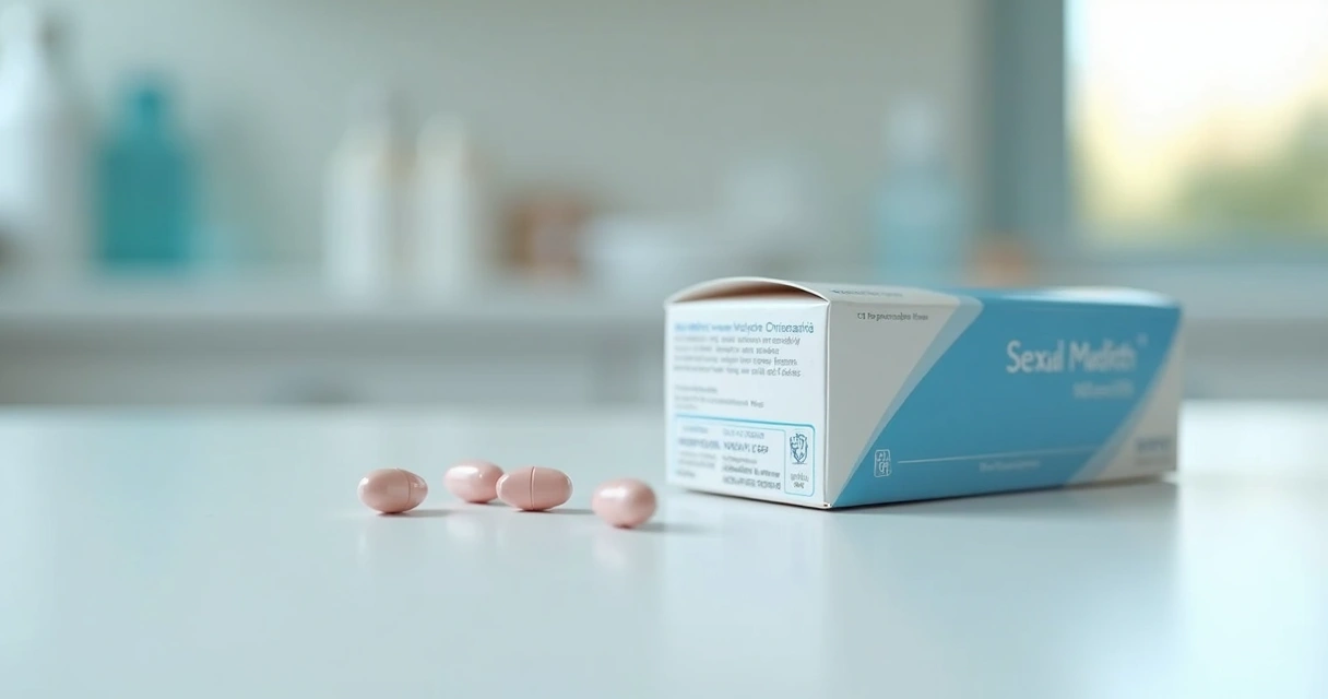 Caixa de remédio com comprimidos para ejaculação precoce