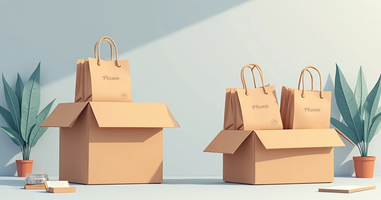 Caixas com ecobags personalizadas prontas para entrega em evento corporativo 