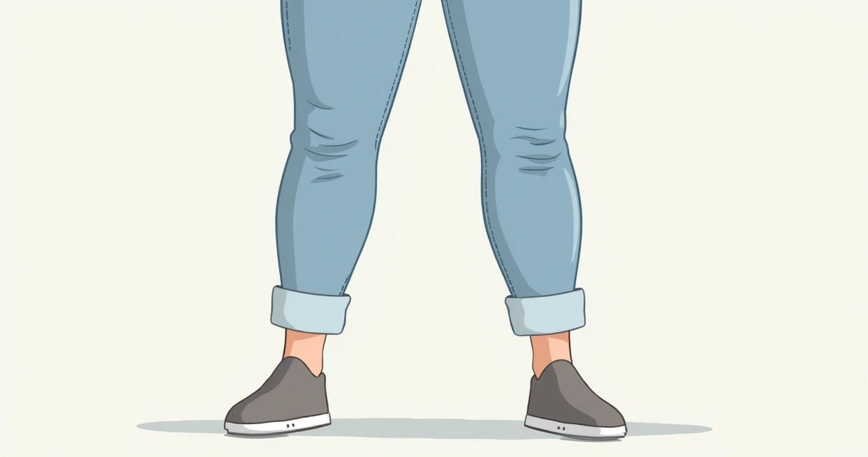 Calça skinny azul dobrada e detalhe dos pés 