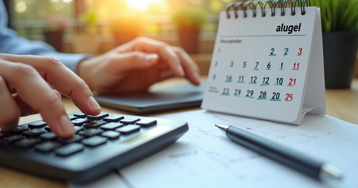 Calculadora e calendário mostrando cálculo diário do aluguel 