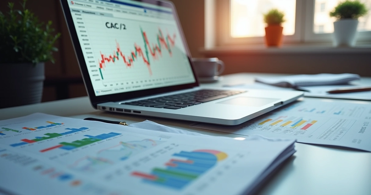 Planilha com cálculo de CAC em tela de notebook com gráficos 
