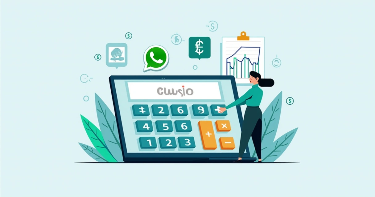 Pessoa usando calculadora para custo API WhatsApp 
