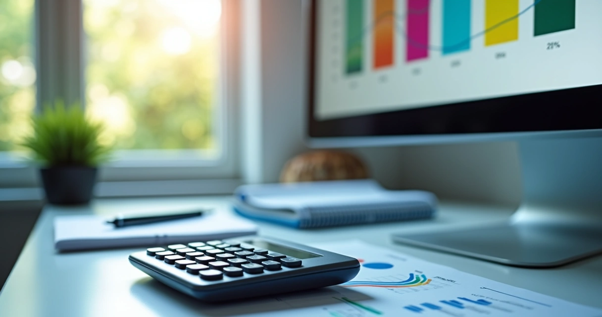 computador em bancada com gráficos na tela