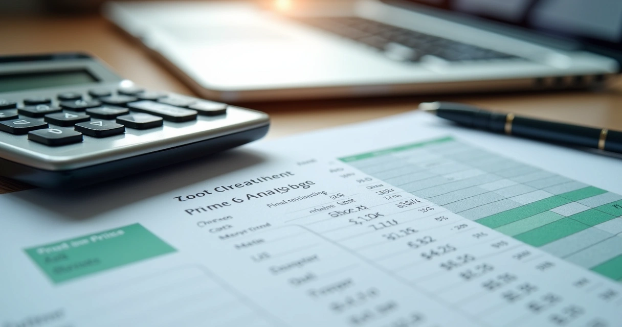 Calculadora e planilha de custos sobre mesa