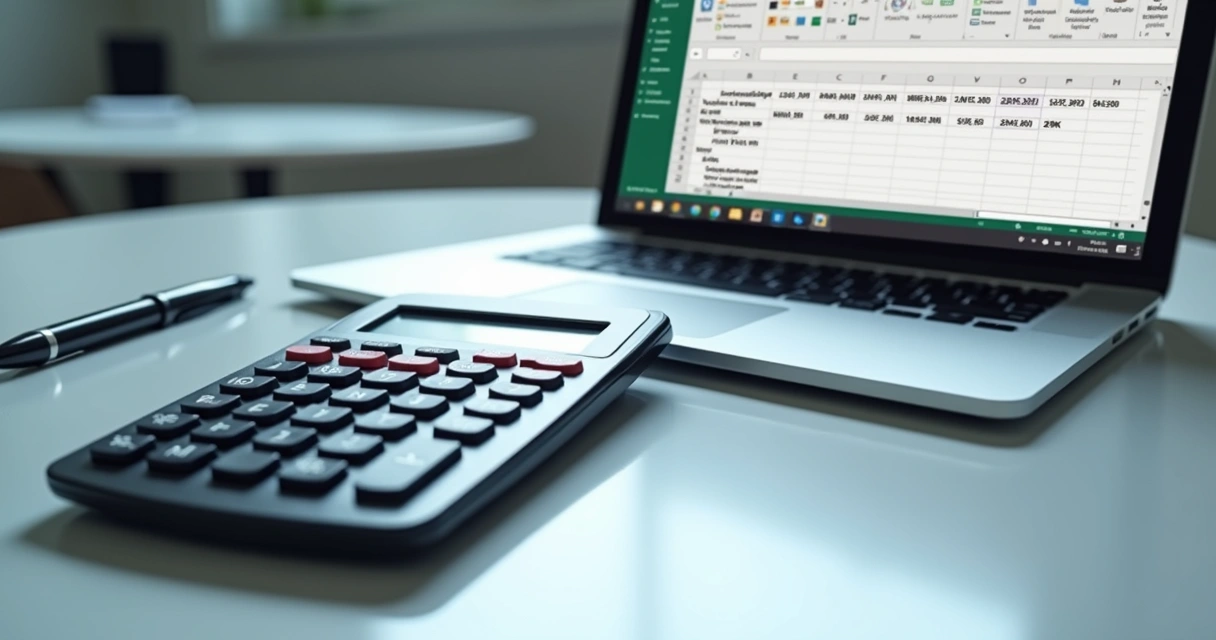 Calculadora apontando para uma planilha de Excel com datas e resultados de diferença entre elas 