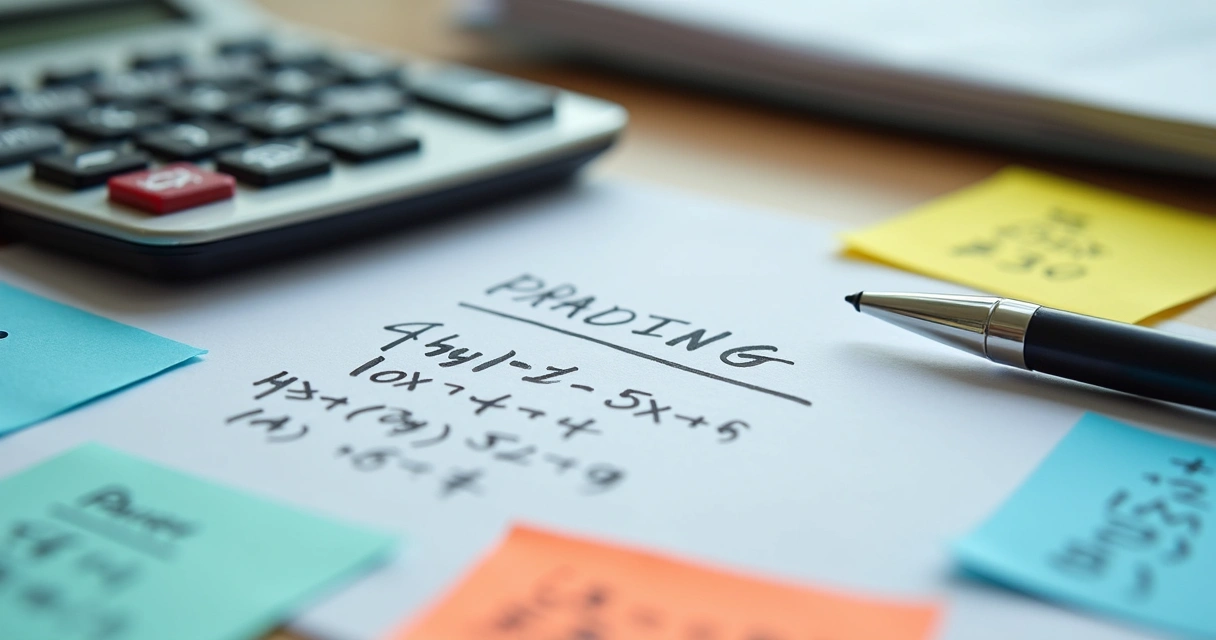 Calculadora e blocos de notas com fórmulas de precificação de produto 