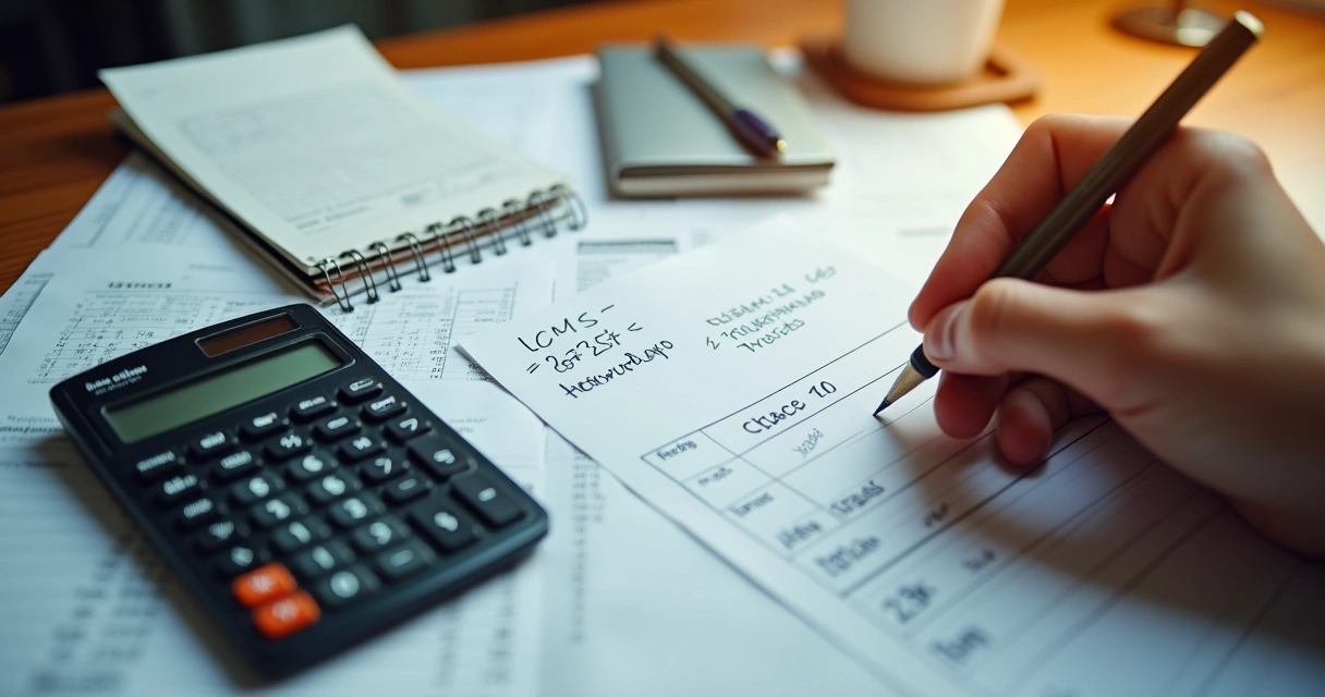 Calculadora sobre pilha de notas fiscais, calculando ICMS em Minas Gerais 