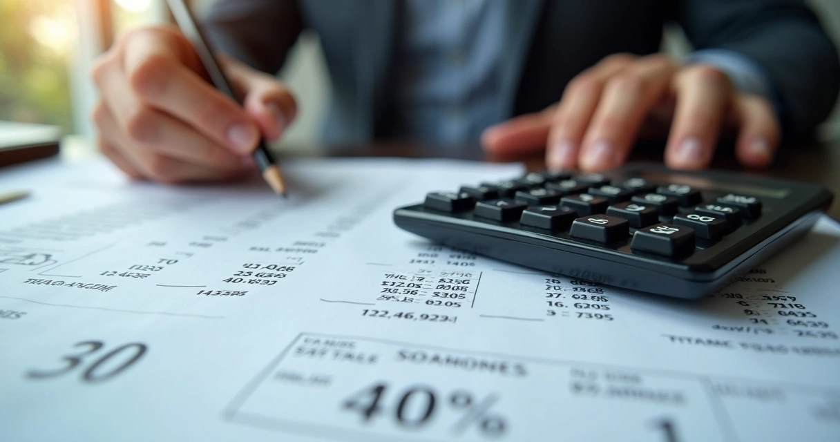 Calculadora e notas fiscais com cálculos 