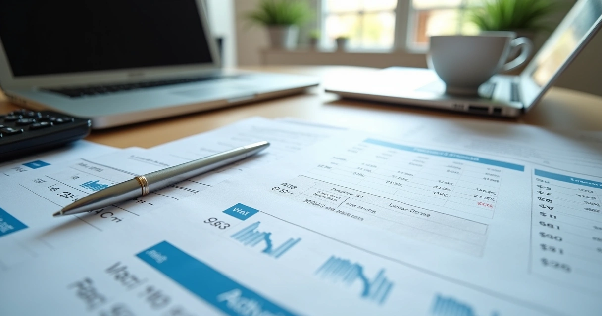 Calculadora de impostos ao lado de planilhas fiscais, representando o cálculo do ICMS em SC 