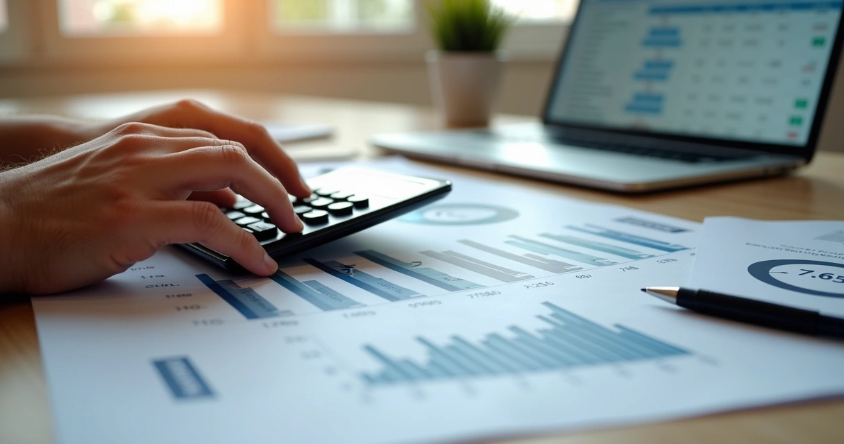 Pessoa utilizando uma calculadora para analisar investimentos de renda fixa