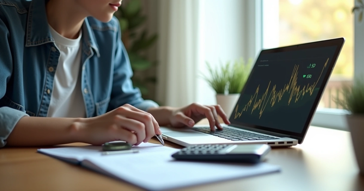 Pessoa usando calculadora para simular investimento em dólar 