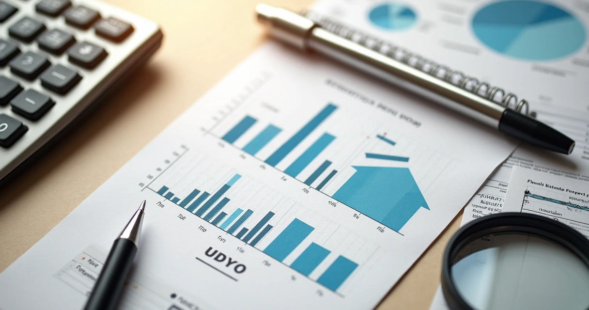 Calculadora ao lado de documentos de imóveis e gráficos financeiros 