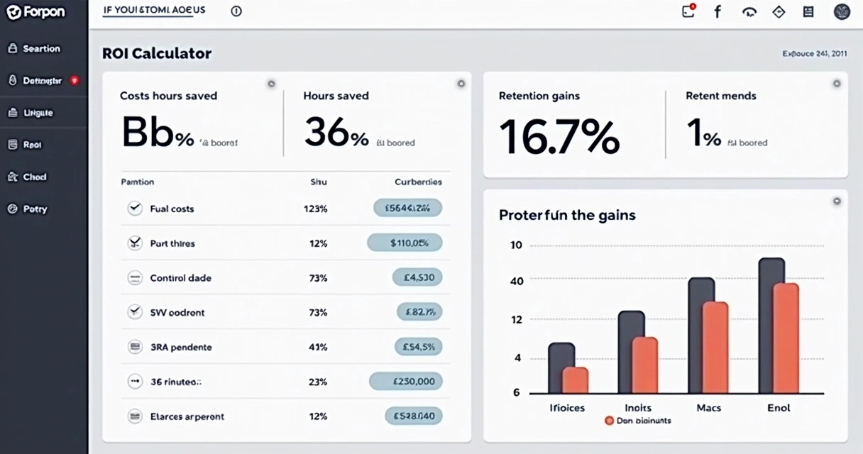 Tela de calculadora digital de ROI em treinamento, com valores inseridos e gráfico de resultado 