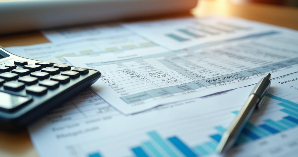 Planilha com cálculo do BDI ao lado de calculadora e notas fiscais 