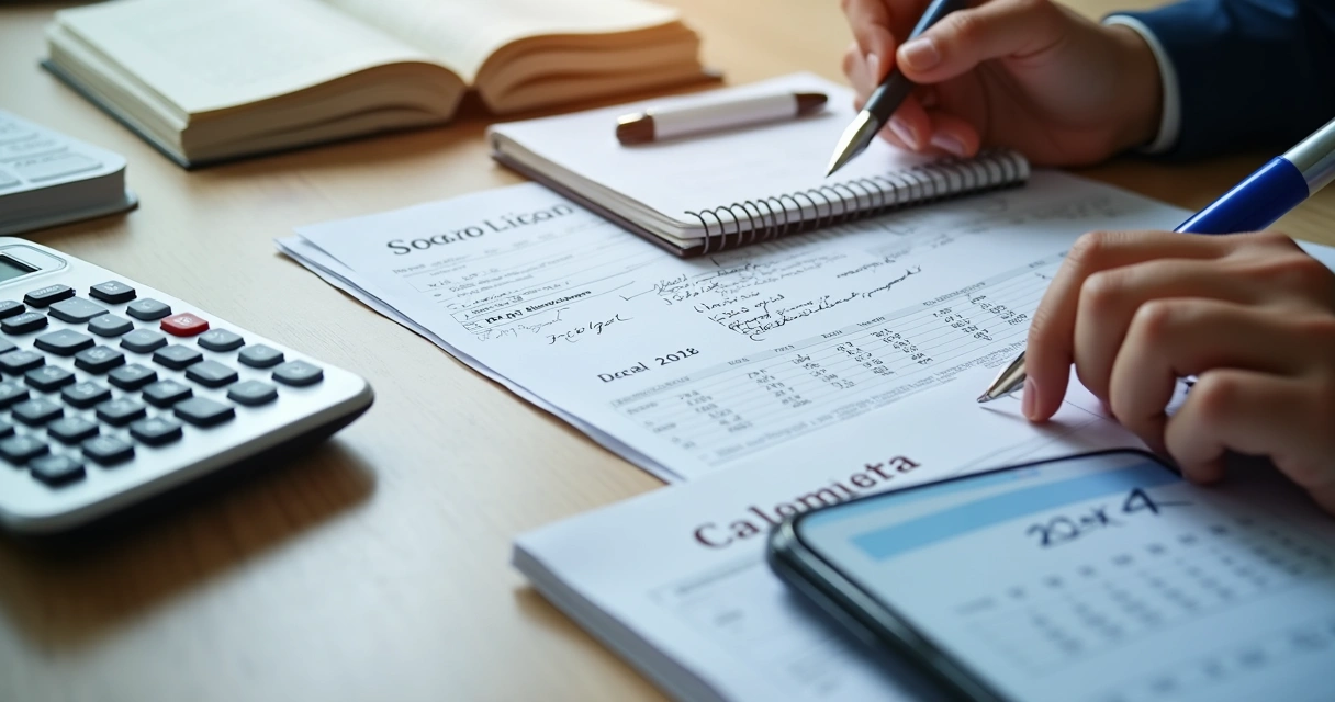 Cálculo do benefício do INSS com documentos e calculadora