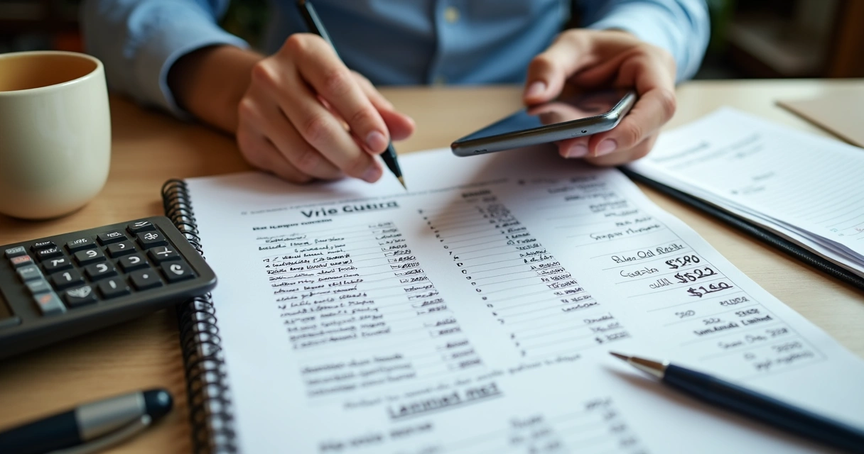 Caderno com cálculo de preço de cardápio e embalagens de delivery