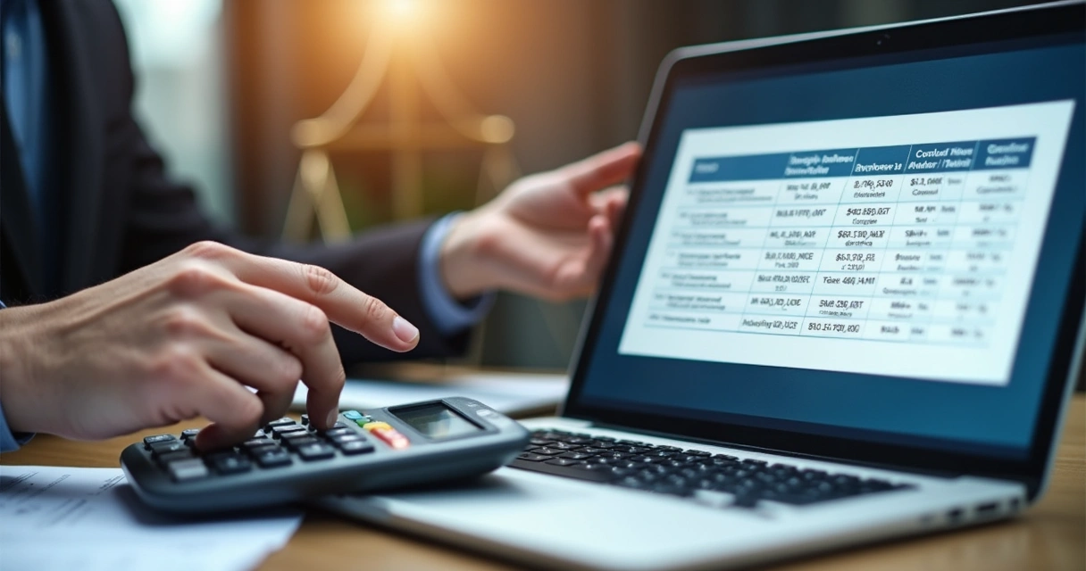 Calculadora digital e planilhas mostrando comparação de custos 
