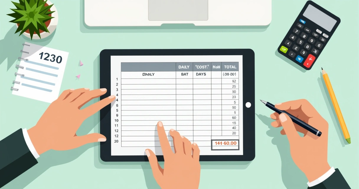 Planilha aberta mostrando cálculo de diárias de internação hospitalar 