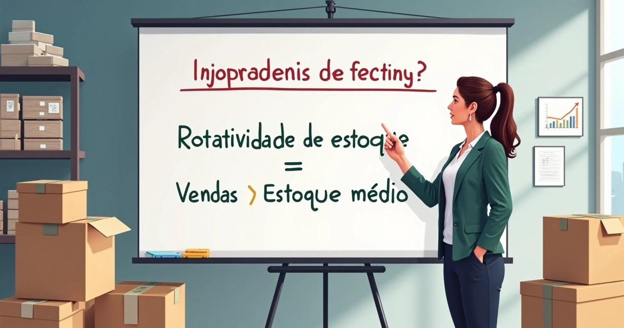 Ilustração mostrando a fórmula do giro de estoque em um quadro no ambiente de escritório logístico 