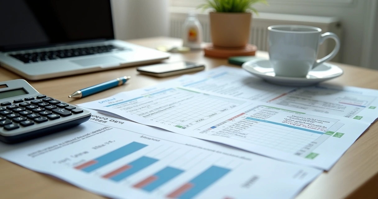 Cálculo de imposto em nota fiscal e calculadora na mesa
