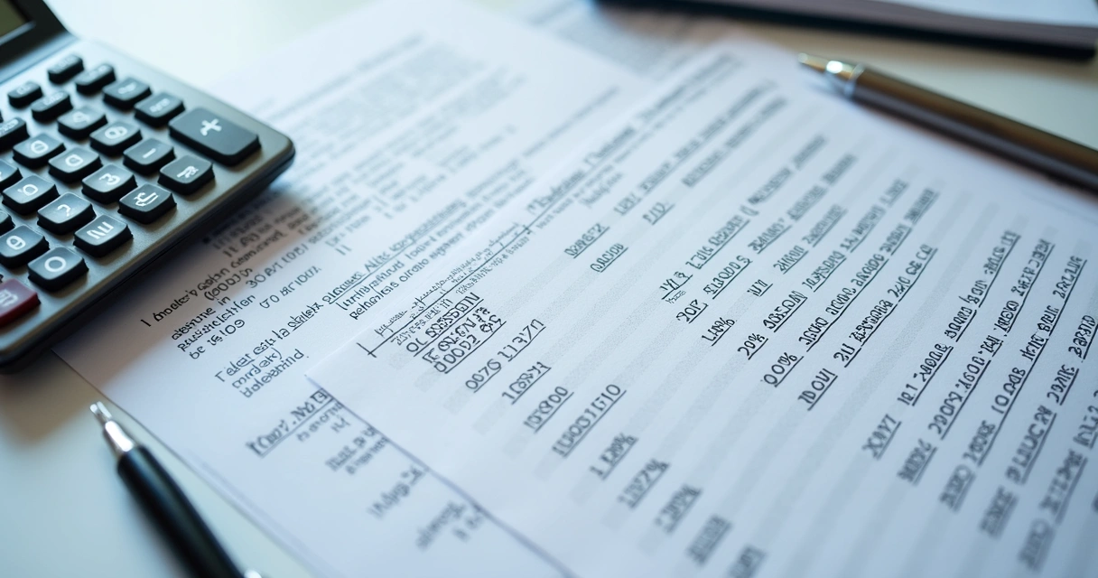 Calculadora e planilha de juros ao lado de contrato financeiro