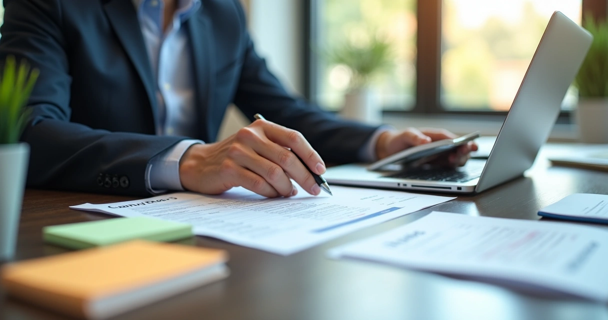 Gestor calculando preços de serviços no notebook com planilhas e calculadora 