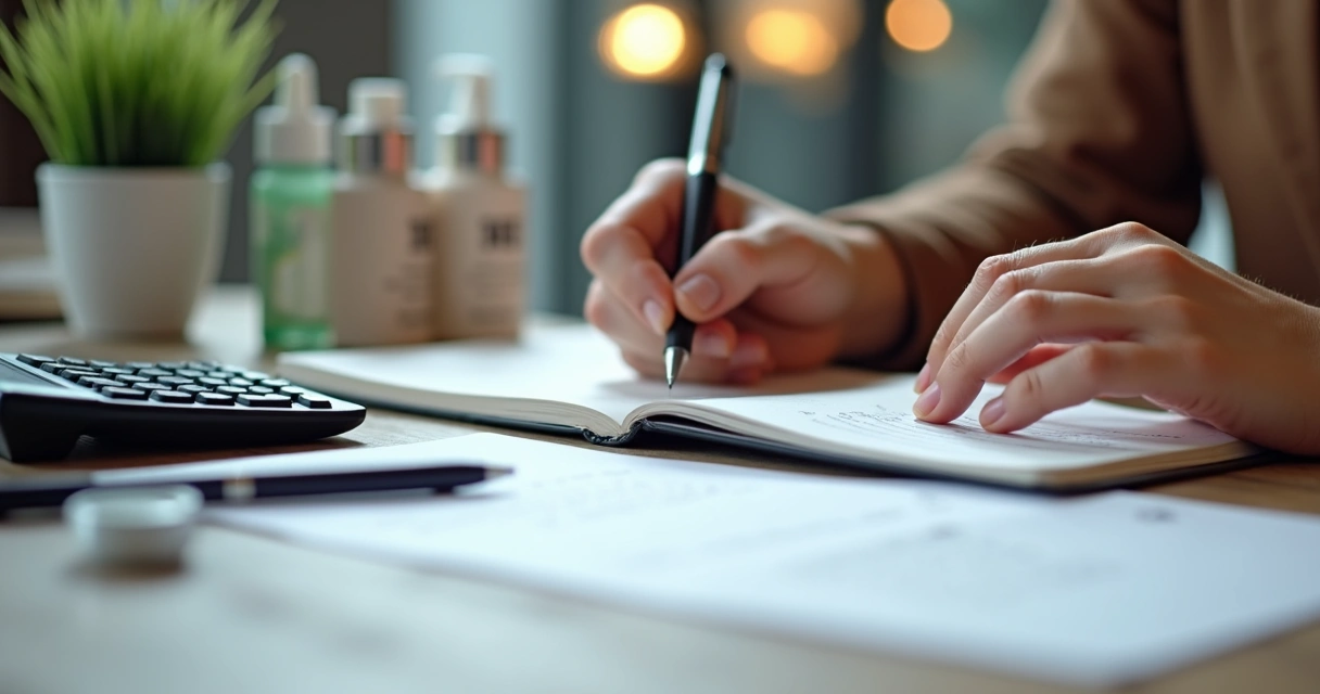 Cálculo de preço de combo de salão de beleza em caderno