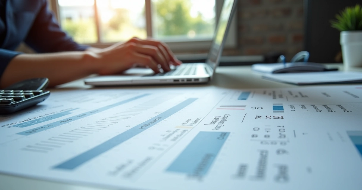 Pessoa usando laptop e calculadora para definir pró-labore de sócios em ambiente de escritório 